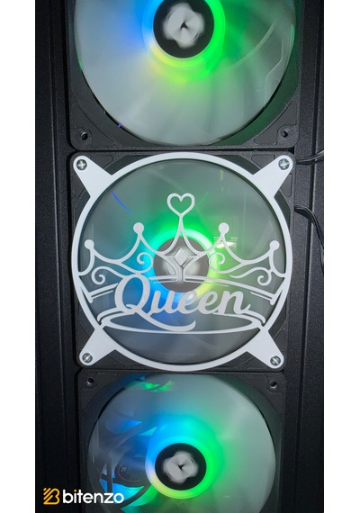 Kraliçe Tacı "queen" Yazılı 120x120 Mm Pc Fan Kapağı - Masaüstü Bilgisayar Fan Kapağı Beyaz