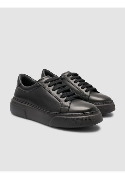 Monamae %100 Hakiki Deri Siyah Kadın Sneaker Siyah