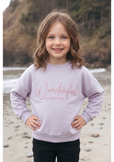 Fullamoda Kabartma Baskılı Oversize Kız Çocuk Sweatshirt Gri