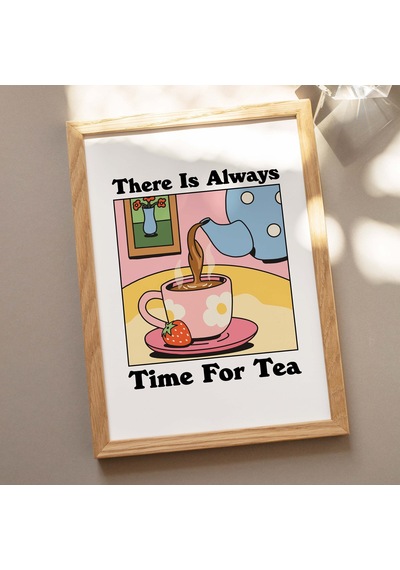 Cafe Tea Renkli Baskı, Retro İçecek Posteri, Pembe Bistro Kahve Posterleri, Çay Vakti Sözü