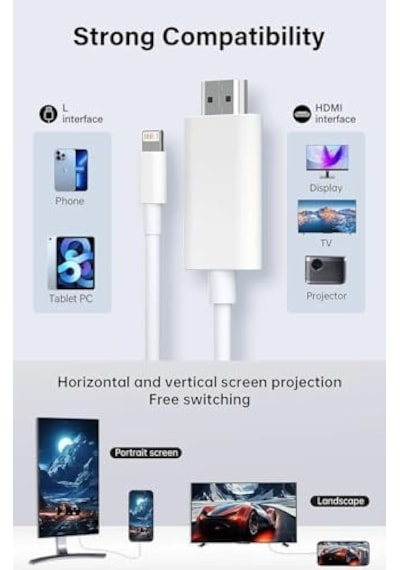 Lightning Uyumlu To Hdmi İos Uyumlu To Hdmi İphone Uyumlu Hd Hdmi Kablo 4k Ultra Hd Hdmı Kablo Tak Çalıştır 2 Metre Hb-17