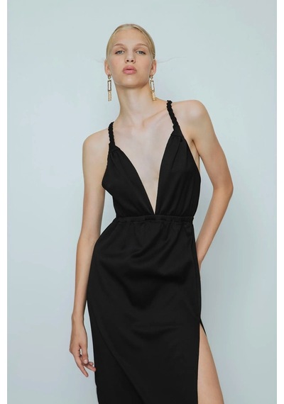 Fashion Cocktail Helen Örgü Sırt Bağlamalı Mat Yumuşacık Saten Yırtmaçlı Bohem Yazlık Uzun Helenistik Gece Elbise Siyah Fashion Cocktail Helen Örgü Sırt Bağlamalı Mat Yumuşacık Saten Yırtmaçlı Bohem Yazlık Uzun Helenistik Gece Elbise Siyah
