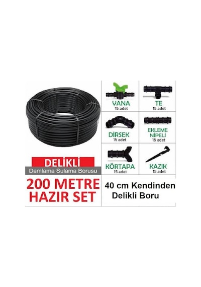 Bahçe Damla Sulama Seti 40 Cm Delikli Boru 200 Mt
