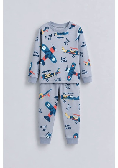 Zuzunga Time To Fly Gri Renk Uçak Desenli Erkek Çocuk Pijama Takımı