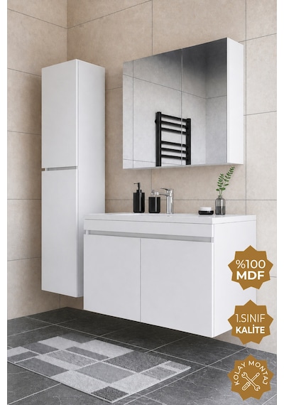 Teta Home Tokyo 100 Cm Mdf Banyo Dolabı Seti + Boy Dolabı Beyaz