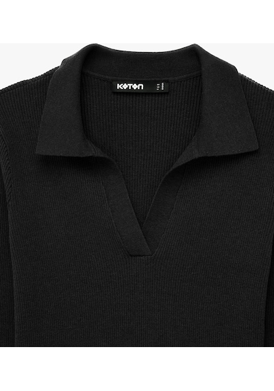 Koton Viskon Polo V Yaka Uzun Kollu Triko Kazak Antrasit 7wak90004ht