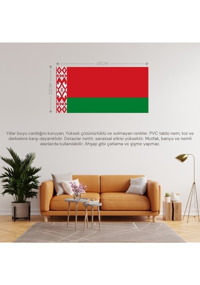 Beyaz Rusya Ülke Bayrağı 45x22cm Duvar Tablosu Çerçevesiz Pvc Tablo
