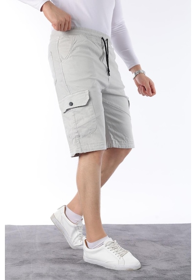 Erkek Comfort Fit Keten Bel Lastikli Cepli Kapri Şort Çok Renkli