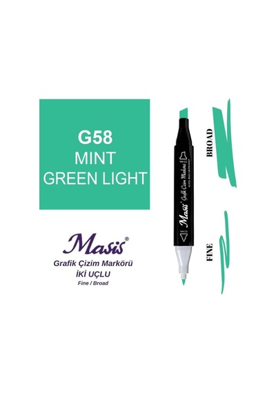 Çift Uçlu Marker Grafik Çizim Kalemi 58 Açık Nane Yeşili