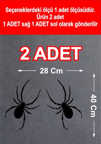 Örümcek Sticker - 2 Adet - Araba Oto Motosiklet Cam Karavan Sticker - 00102 40x28 Cm