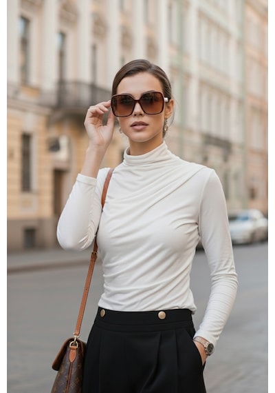 Lela Streç Büzgü Detaylı Slim Fit Dik Yaka Bayan Bluz 669925 Ekru