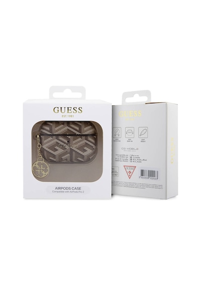 Apple Uyumlu AirPods Pro 2 Kılıf Guess Lisanslı G Cube Desenli 4g Süs Zincirli Kahverengi