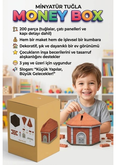 Tuğladan Kumbaram 200 Parçalı Minyatür Tuğlalı Kumbara Tasarımlı Eğitici Yapı Oyuncak Seti