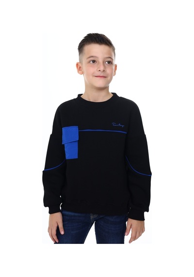 Toontoy Kids Toontoy Erkek Çocuk Relax Fit Bisiklet Yaka Parçalı Baskılı Sweatshirt - Cep Detaylı & 2 İplik Siyah Toontoy Kids Toontoy Erkek Çocuk Relax Fit Bisiklet Yaka Parçalı Baskılı Sweatshirt - Cep Detaylı & 2 İplik Siyah