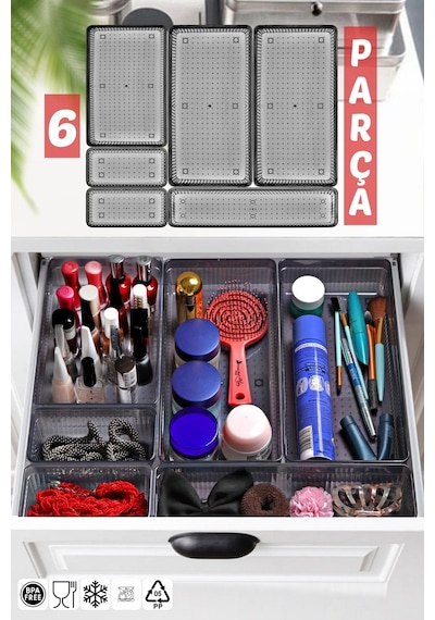 Nandy Home 6 Parça Çekmece İçi Düzenleyici, Organizer Set Gri