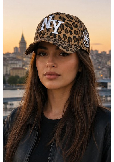 Valkyrie Koyu Leopar Desenli Ny Nakışlı Unisex Şapka Ayarlanabilir %100 Pamuk Spor Günlük Şapka Kahverengi