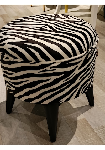 Mercan Mobilya Leopar Desen Bench Puf 43 Cm Beyaz