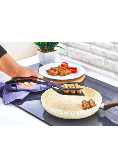 Yanmaz Yapışmaz Teflon Maşalı Spatula Silikon Siyah Diğer