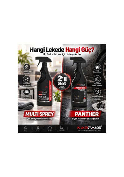 Multi Sprey + Panther 2x750 Ml Leke Çıkarıcı Set Halı Koltuk Kumaş Araç İçi Çok Amaçlı Temizleyici