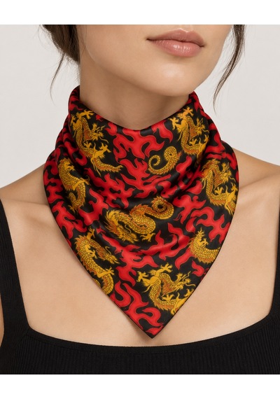Herşeynota 10 Lu Kırmızı Siyah Ejderha Desenli %100 Pamuk Fular Bandana 52x52 Cm Unisex Çok Renkli