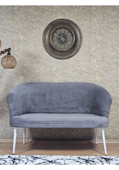 Zafir İkili Teddy Beyaz Boyalı Sivriltme Ayak Çay Seti Koltuk İkili Berjer , Balkon, Salon, Ofis Gri