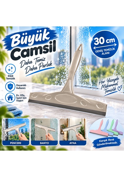 Profesyonel Büyük Cam Temizleyici 30 Cm - Duşakabin, Ayna Ve Pencere Çekçeği Karışık/Çok Renkli