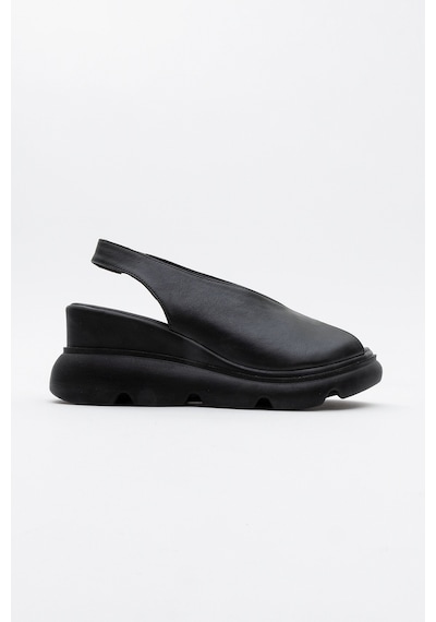 Luvishoes Sam Siyah Cilt Hakiki Deri Kadın Dolgu Topuk Sandalet Siyah Deri