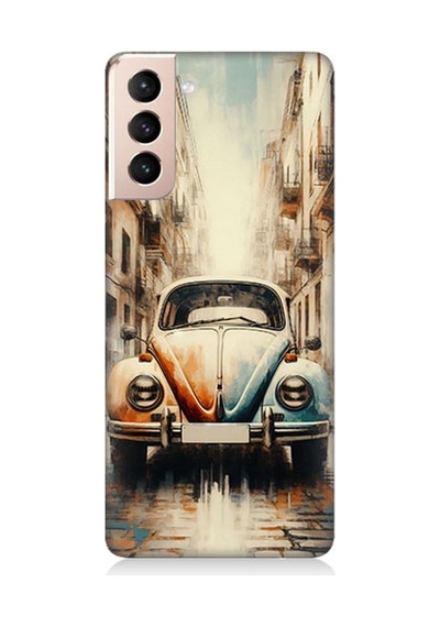 Samsung Galaxy S21 Uyumlu Islak Kaldırımda Retro Vosvos Desenli Silikon Kılıf Çok Renkli