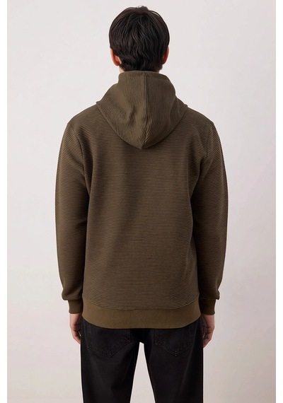 Benerly Erkek Bisiklet Yaka Standart Kol Fermuarlı Dokulu Sweatshirt Fonk Haki
