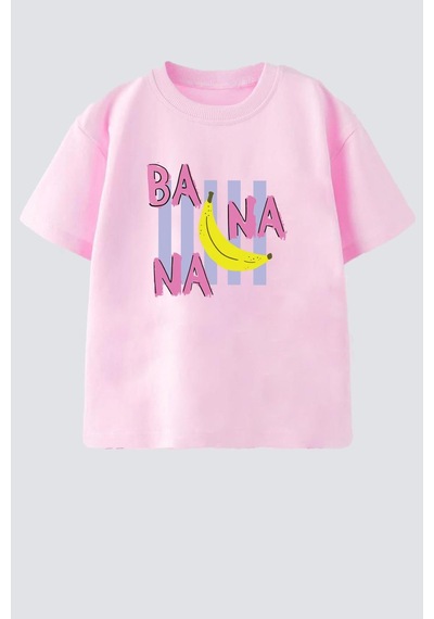 Monila Kız Çocuk Pamuklu Bisiklet Yaka Baskılı T-shirt Pembe