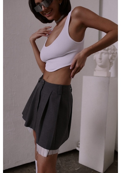 Mai Collection Mai Studios Co. Rina Pileli Füme Mini Etek Füme