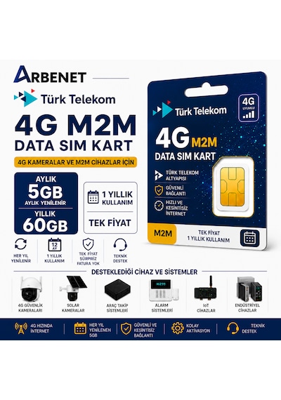 Türk Telekom 4g Data Sim Kart Aylık 5gb Yıllık 60gb Internet Tüm 4g Cihazlarla Uyumlu M2m