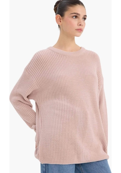 Defacto Regular Fit Bisiklet Yaka Selanik Kumaş Triko Kazak H6905az25wnpn402 Pembe-pn402