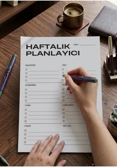 A4 Siyah Beyaz Haftalık Planlayıcı Profesyonel 50 Yaprak Çok Renkli