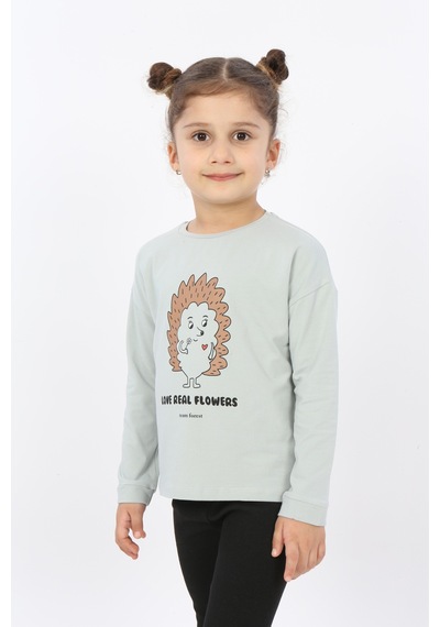 Toontoy Kids Toontoy Kız Çocuk Kirpi Baskılı Tişört Yeşil