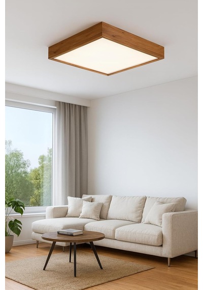 Atlantik Çam Ahşap Çerçeveli Led Panel Aydınlatma Enerji Tasarruflu Avize 60x60 Cm 6500k Beyaz Işık Diğer