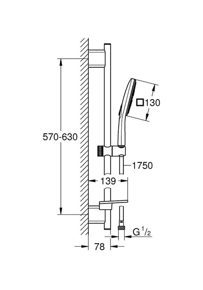 Grohe Rainshower Smartactive 130 Cube Sürgülü Duş Seti, 3 Fonksiyonlu Krom, 26584000 Krom