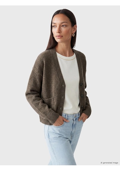 LC Waikiki Lcw Everyday Kahverengi V Yaka Kadın Triko Hırka Brown