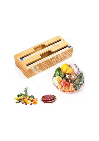2'li Bambu Streç Folyo Kutusu 34x14x7 Cm Duvar Montajlı, Çekmece İçi, Tezgah Üstü