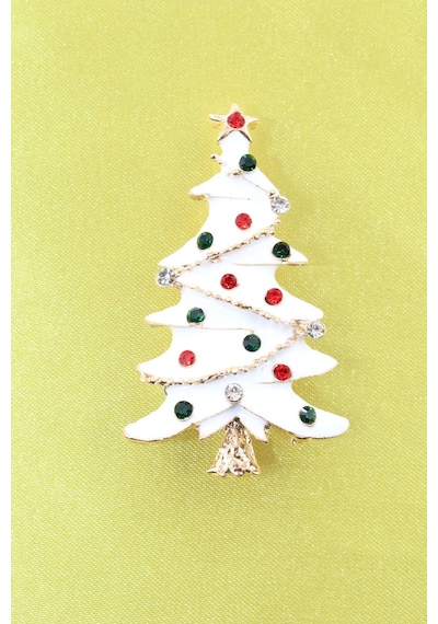 Yeni Yıl Ağacı Broş. Kristal Taşlı Tasarım Noel Ağaçlı Yaka İğnesi Erkek Kadın Broş. Çok Renkli