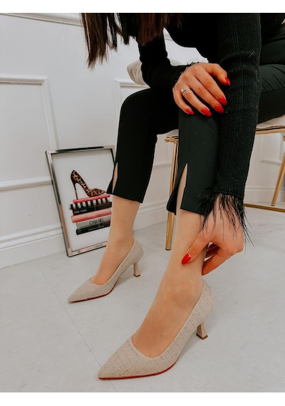 Ervanın Butiği Bej Tüvit Freda Kadın Stiletto-3864