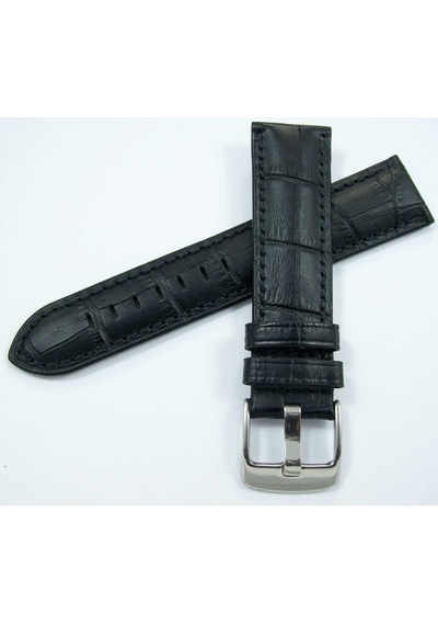Bizon Deri Saat Kayışı 24Mm Saat Kordon Siyah Spor Krokodil Baskı