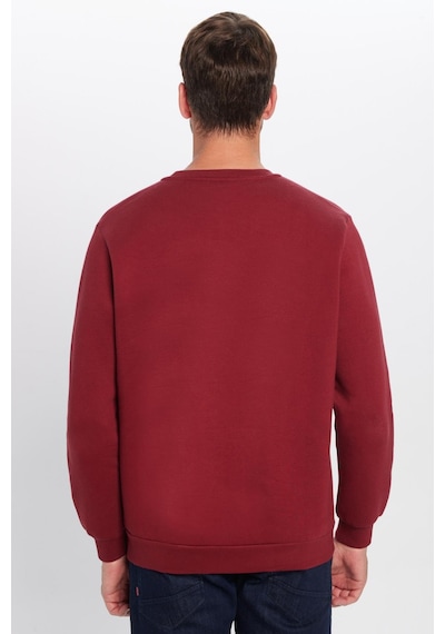 Tudors Unisex Oversize Geniş Kesim Pamuklu Yumuşak Dokulu İçi Polarlı Basic Bordo Bisiklet Yaka Sweatshirt-31983 Bordo