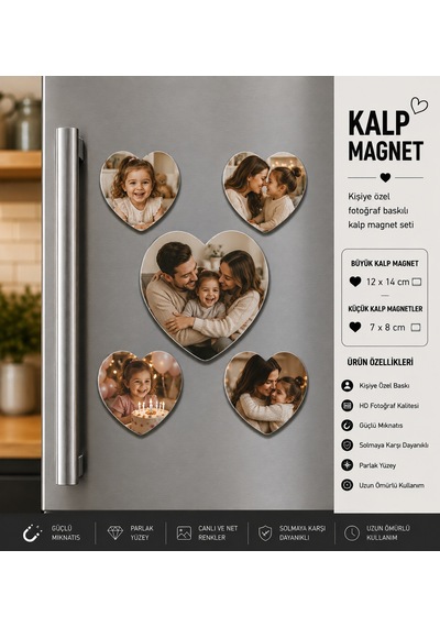 Kalp Fotoğraf Magneti Aileye Özel Kişiselleştirilebilir Sevgi Dolu Anı Hediye Seti