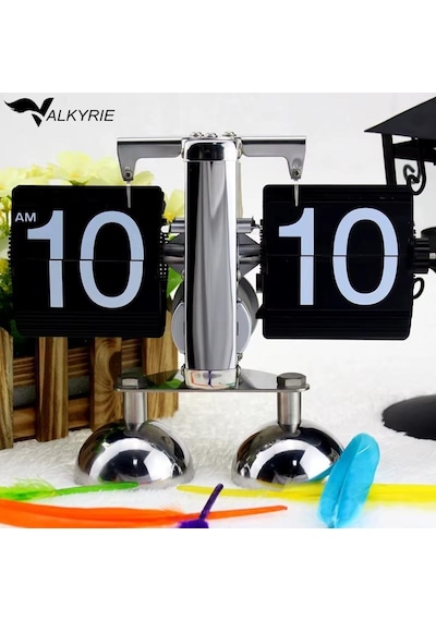 Valkyrie Retro Metanik Yaprak Saat Ev Ofis Masa Saati Paslanmaz Çelik Çift Bacak Siyah