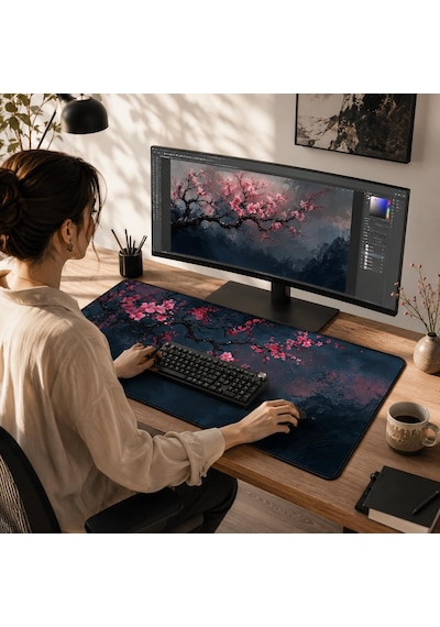 Zen Xxl Oyuncu Mouse Pad 90x40 Cm 3mm Dikişli Kenar Kaymaz Taban Büyük Masaüstü Mouse Pad Gaming Mousepad Ofis Ve Çalışma Masası Japon Temalı Sakura Koleksiyonu