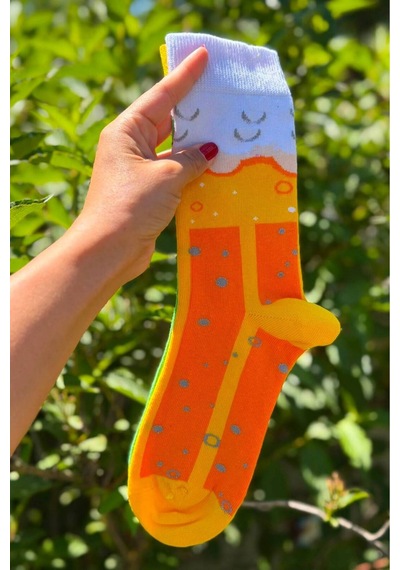 Lousocks Unisex Sağlı Sollu Suds Beer Desenli Soket Çorap Sarı