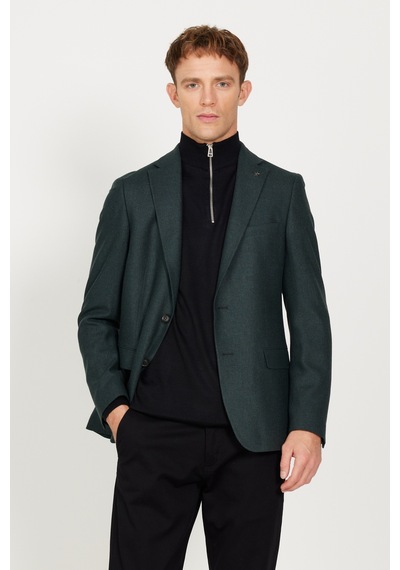 AC&Co / Altınyıldız Classics Erkek Yeşil Slim Fit Dar Kesim Mono Yaka Desenli Yünlü Ceket AC&Co / Altınyıldız Classics Erkek Yeşil Slim Fit Dar Kesim Mono Yaka Desenli Yünlü Ceket