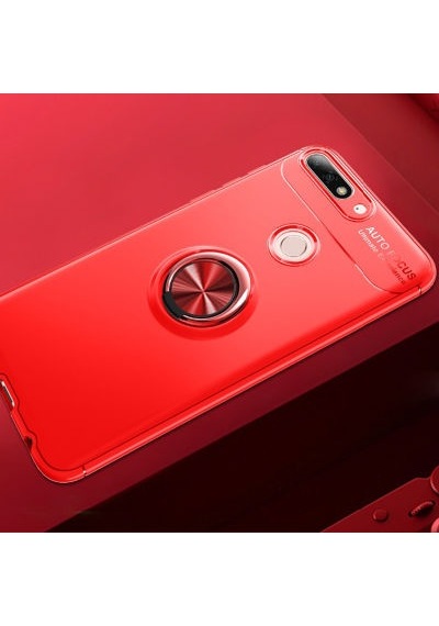 Huawei Y7 2018 Kılıf Yüzüğü Stant Ve Araç Tutucu Olabilen Şık Esnek Premium Silikon Kapak Ryc/ravel Kirmizi