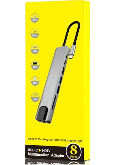 8 In 1 Ethernet Sd Usb Type C Hub Hdmı Girişli Apple Uyumlu MacBook Çevirici (530349356)